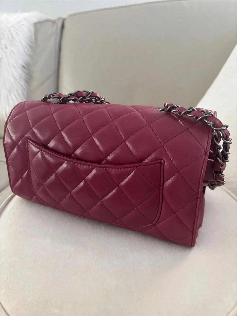 CHANEL Quilted Shoulder Bag in Burgundy Red with Silver Hardware